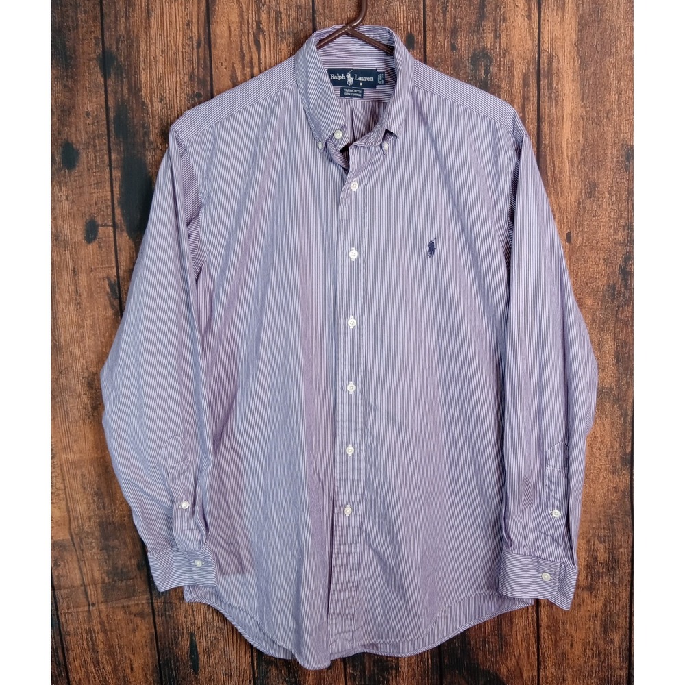 Ralph Lauren Yarmouth Mens Purple Stripe Cotton Button Down Shirt 15-33 Long Slv